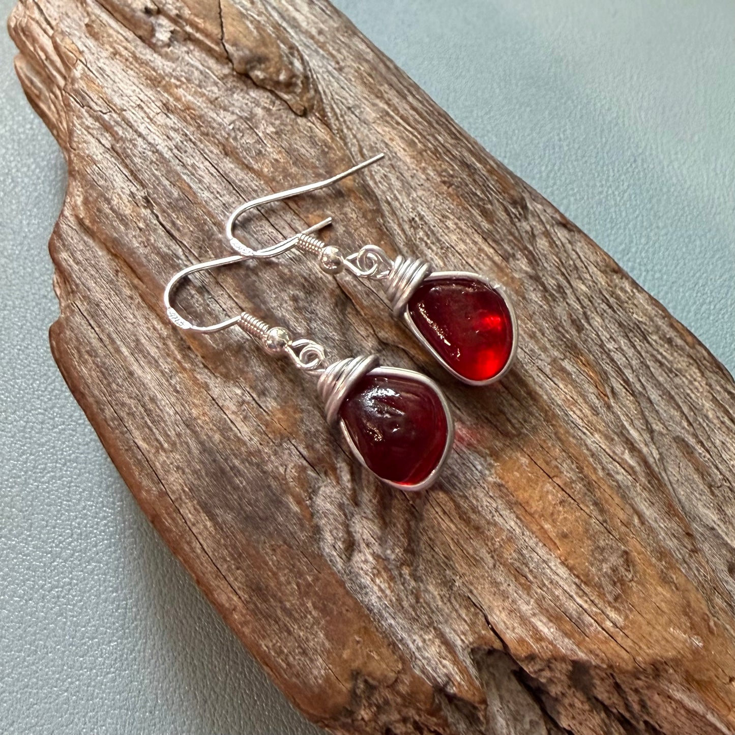 Rare Red Seaham Sea Glass Earrings
