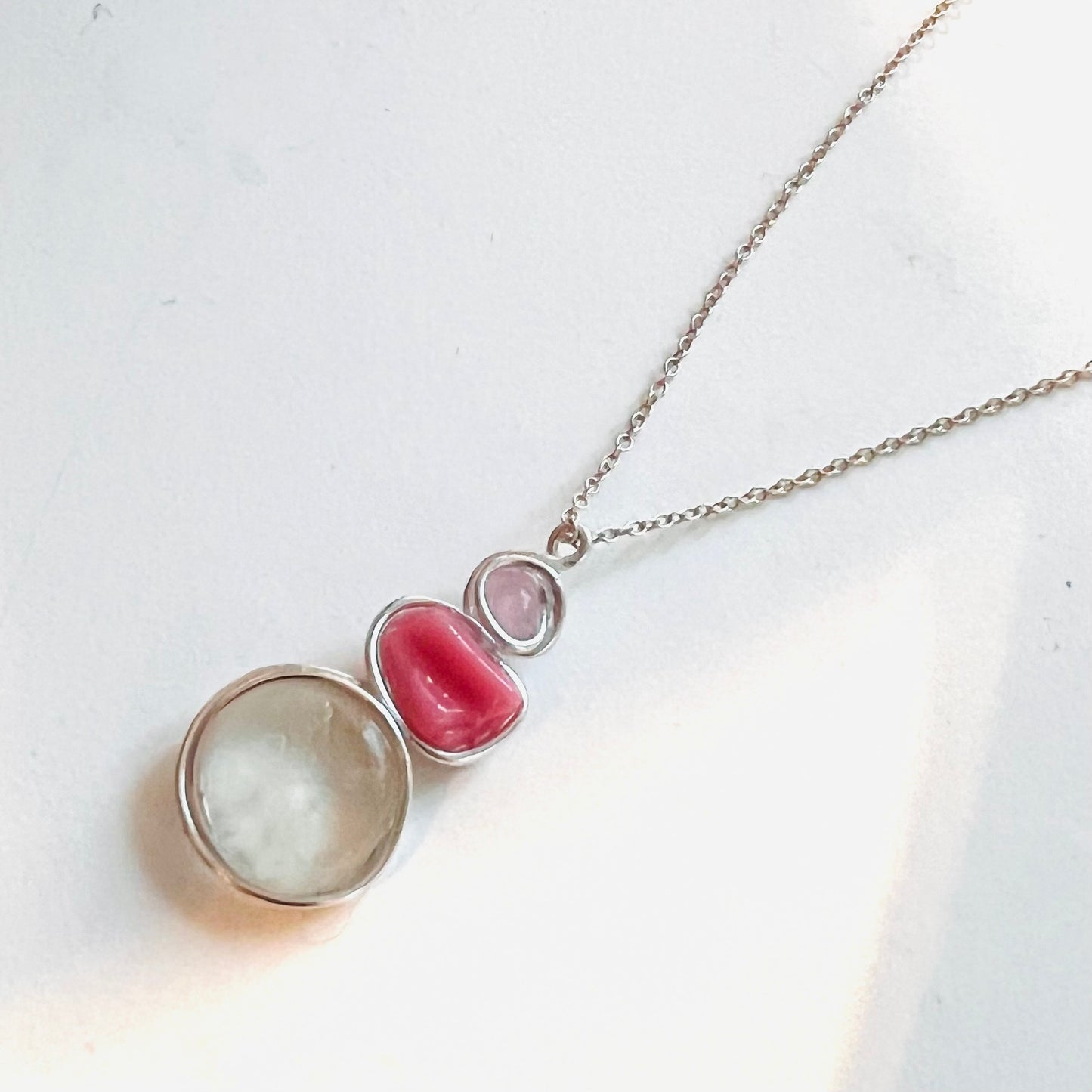 Rare Pink Three Piece Seaham Sea Glass Pendant