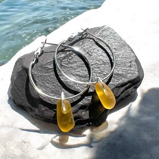 Yellow Seaham Sea Glass Hoop Earrings