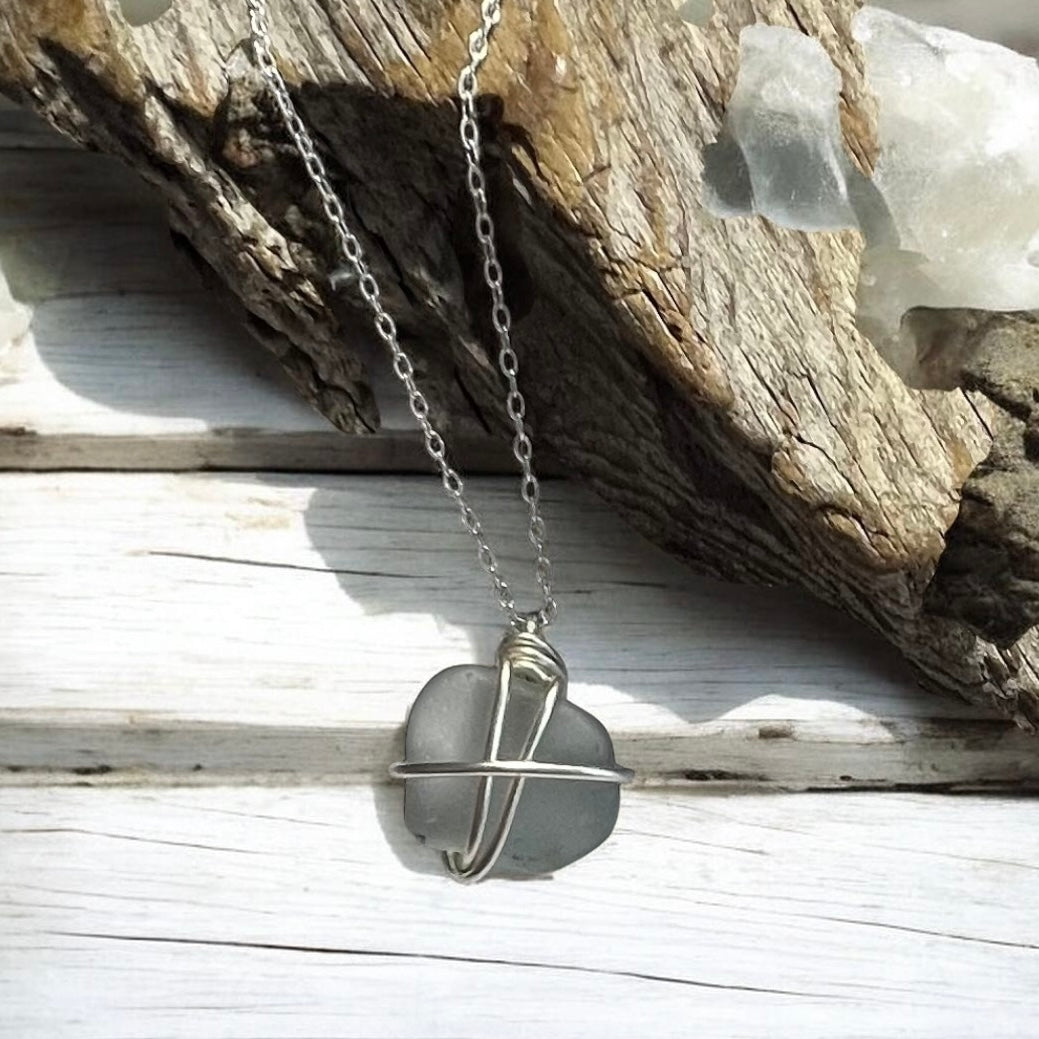 Dusky Grey Seaham Sea Glass Pendant