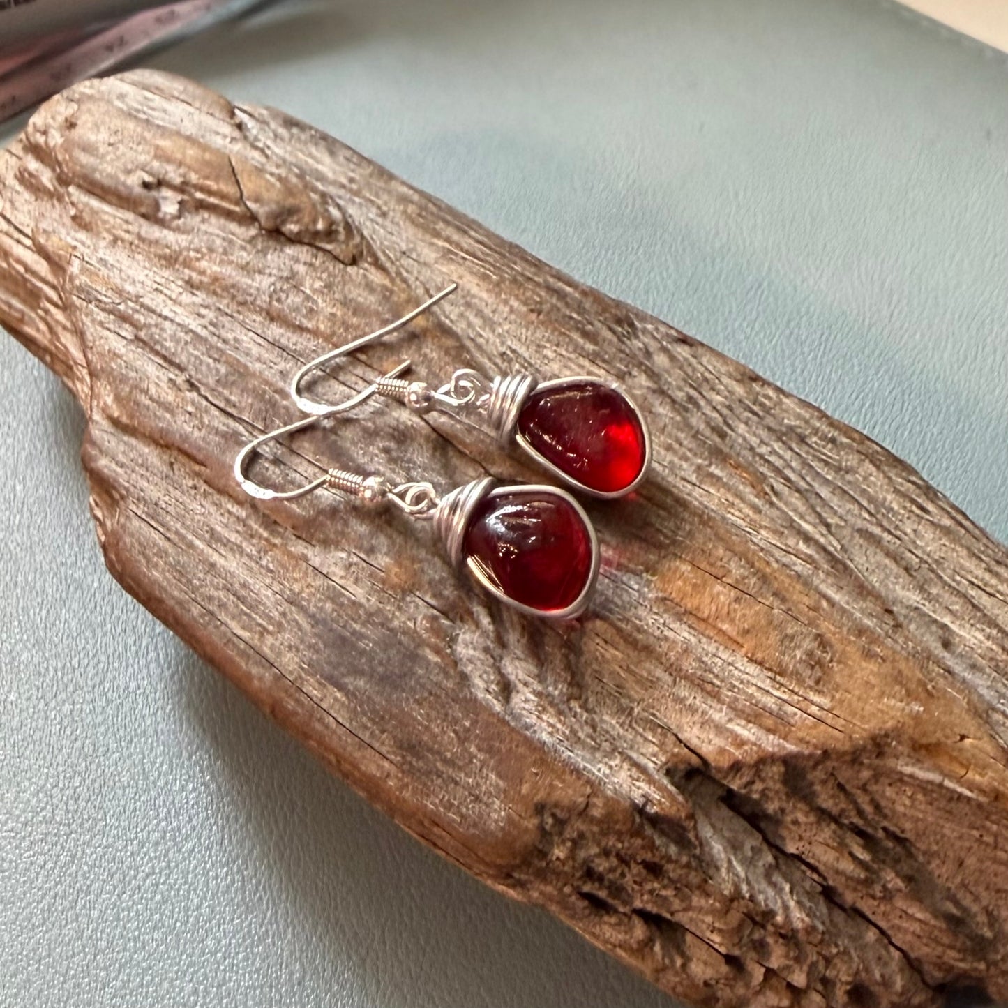 Rare Red Seaham Sea Glass Earrings