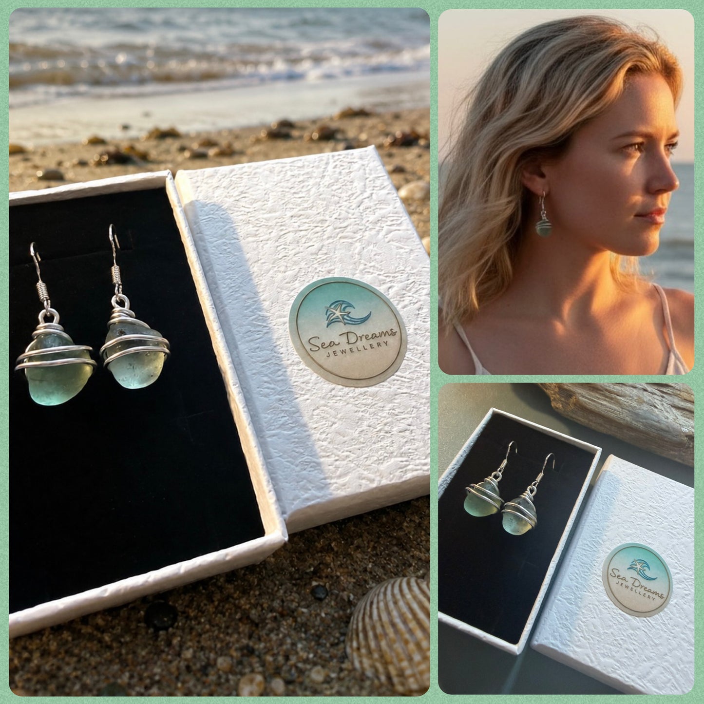 Pale Green Seaham Sea Glass Earrings