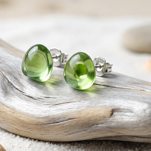 Rare Lime Green Spanish Sea Glass Stud Earrings