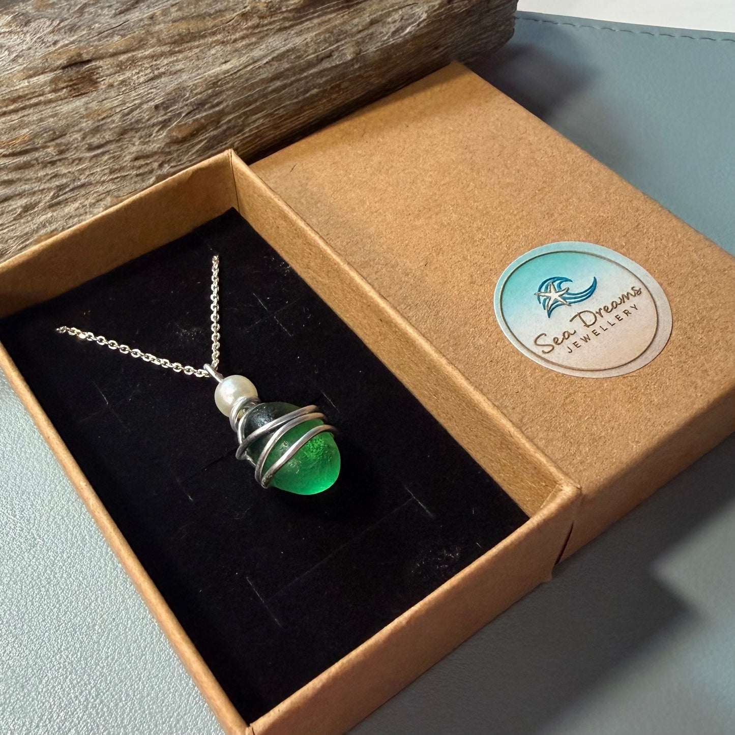 Dark Green Seaham Sea Glass Pendant