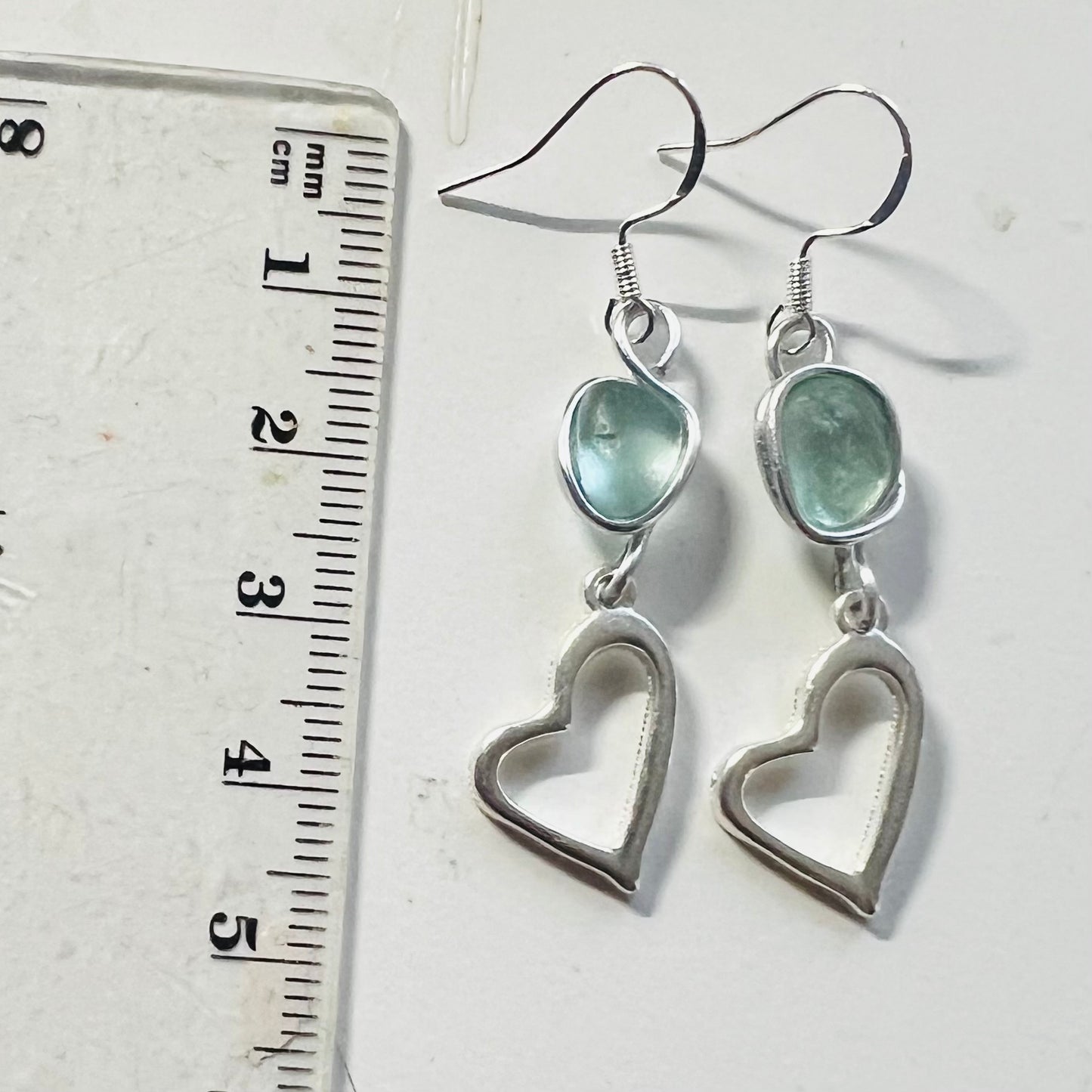 Sea Glass and Heart Dangly Earrings