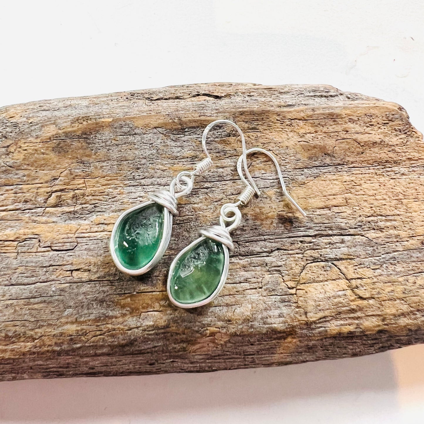 Turquoise Green Seaham Sea Glass Earrings