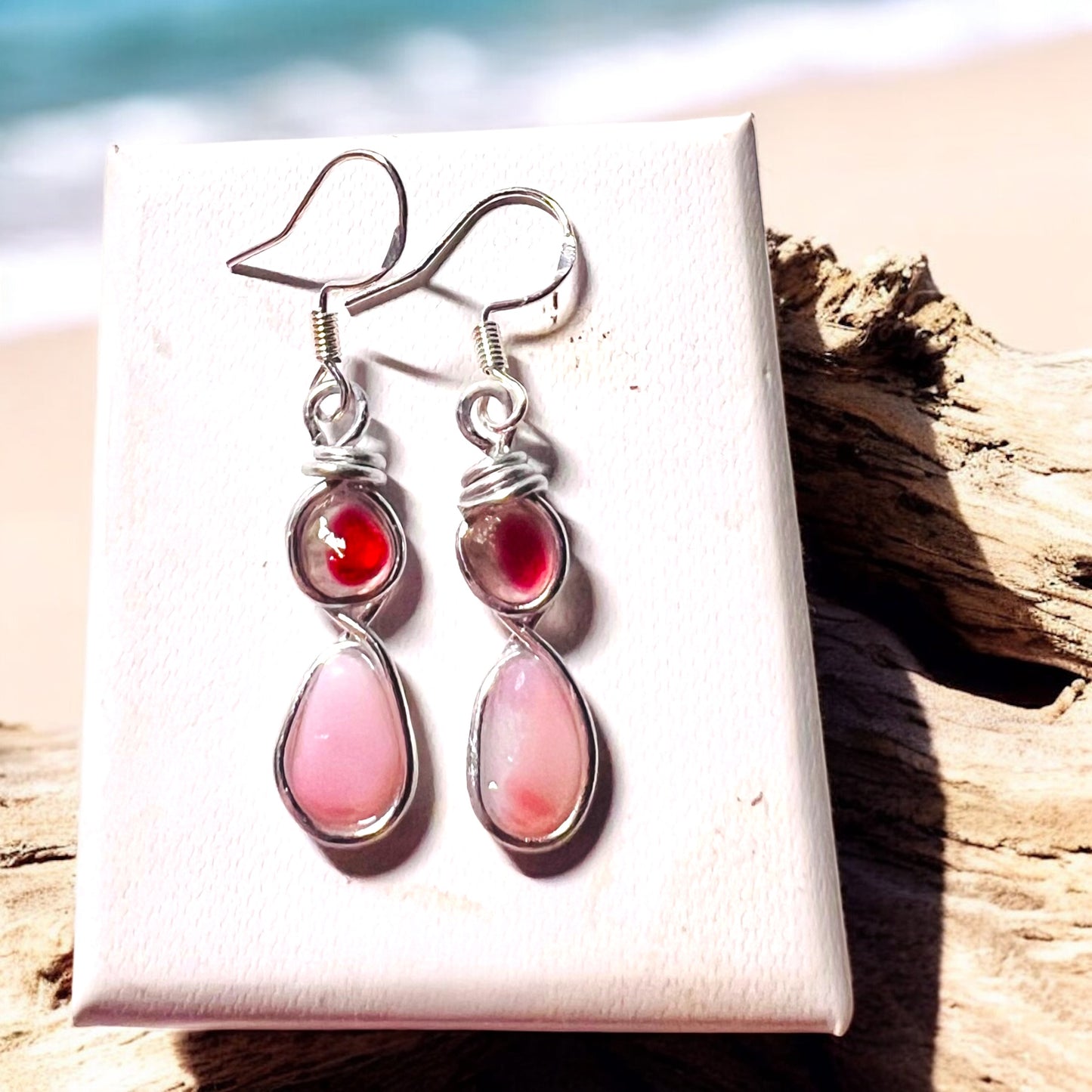 Pink Sea Glass Drop Earrings