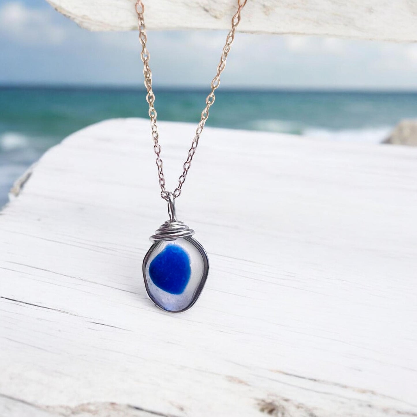 Blue Dot Seaham Sea Glass Multi Tone Pendant