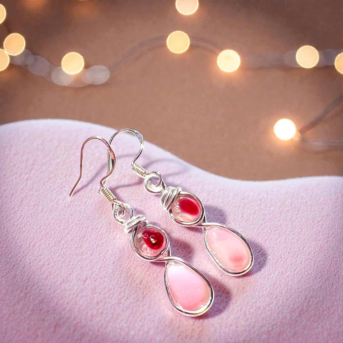 Pink Sea Glass Drop Earrings
