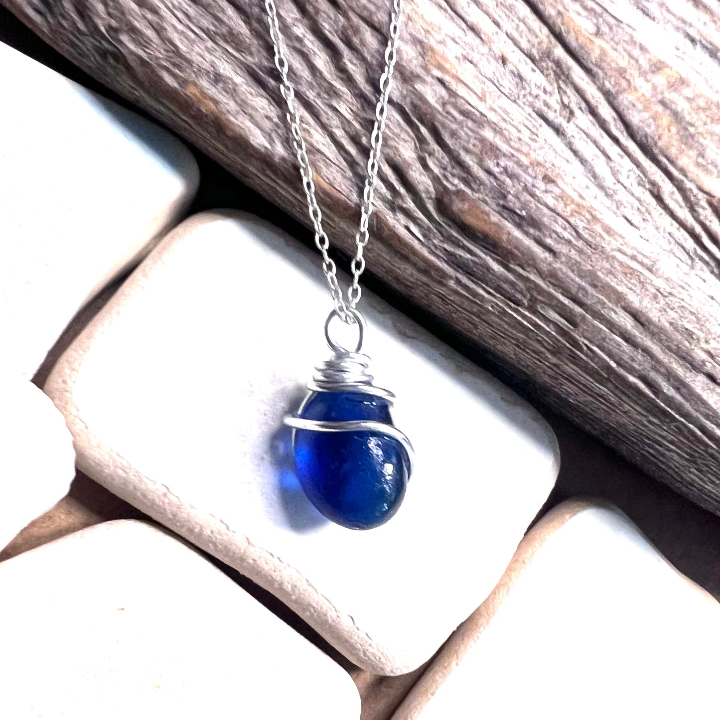 Deep Blue Seaham Sea Glass Pendant