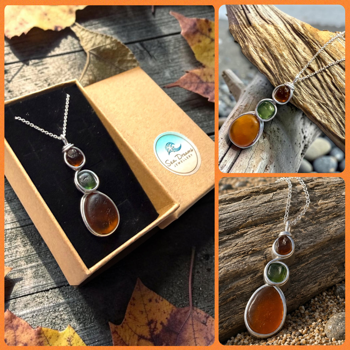 Autumn Shades Sea Glass  Pendant