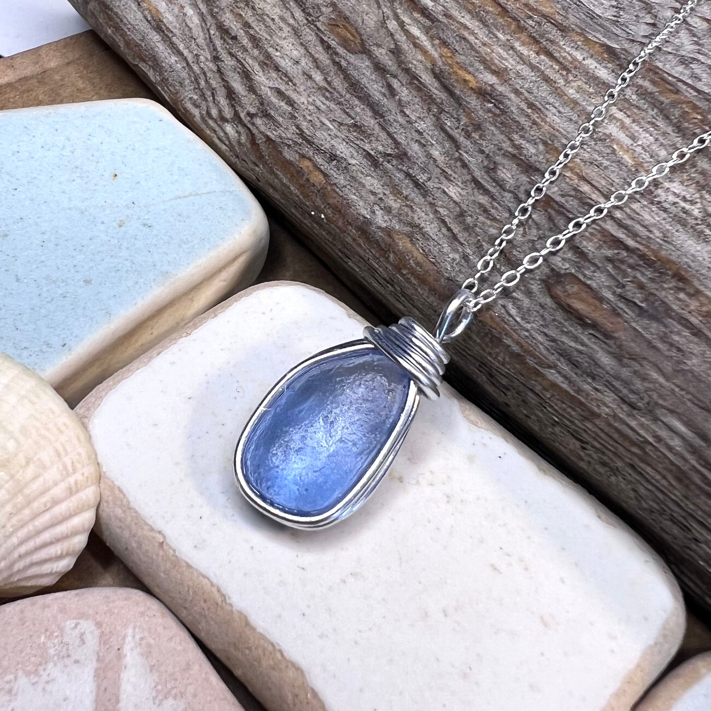 Light Cornflower Blue Seaham Sea Glass Pendant