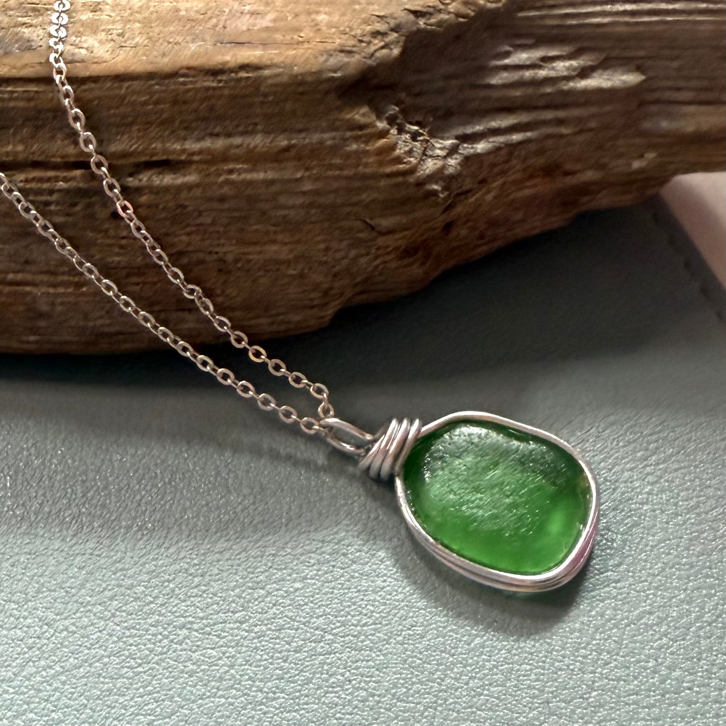 Bright Green Devon  Sea Glass Pendant