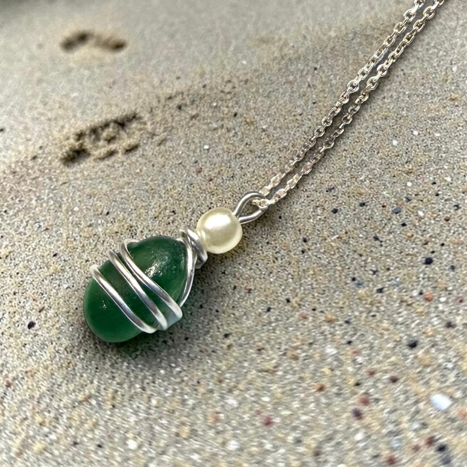 Dark Green Seaham Sea Glass Pendant