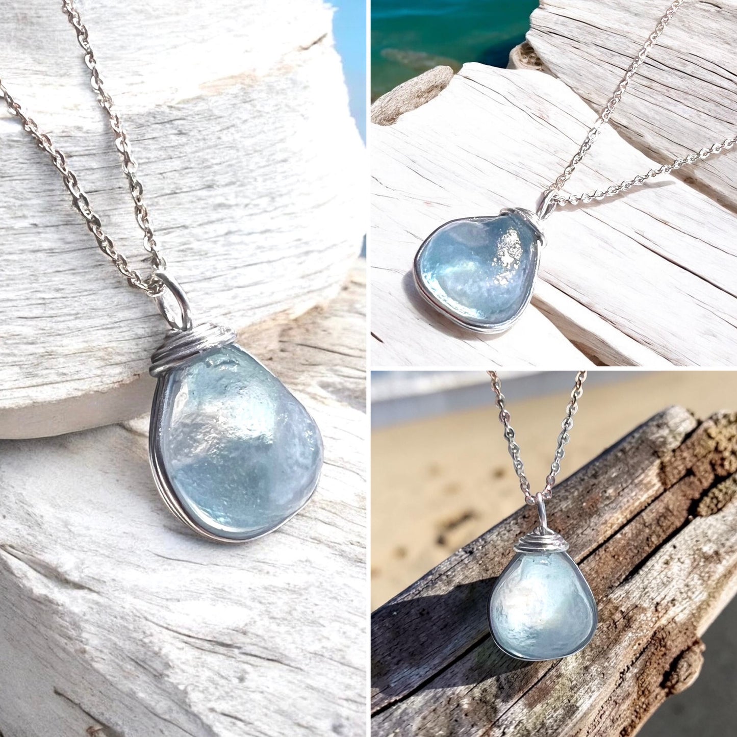Chunky Pale Blue Seaham Sea Glass Pendant