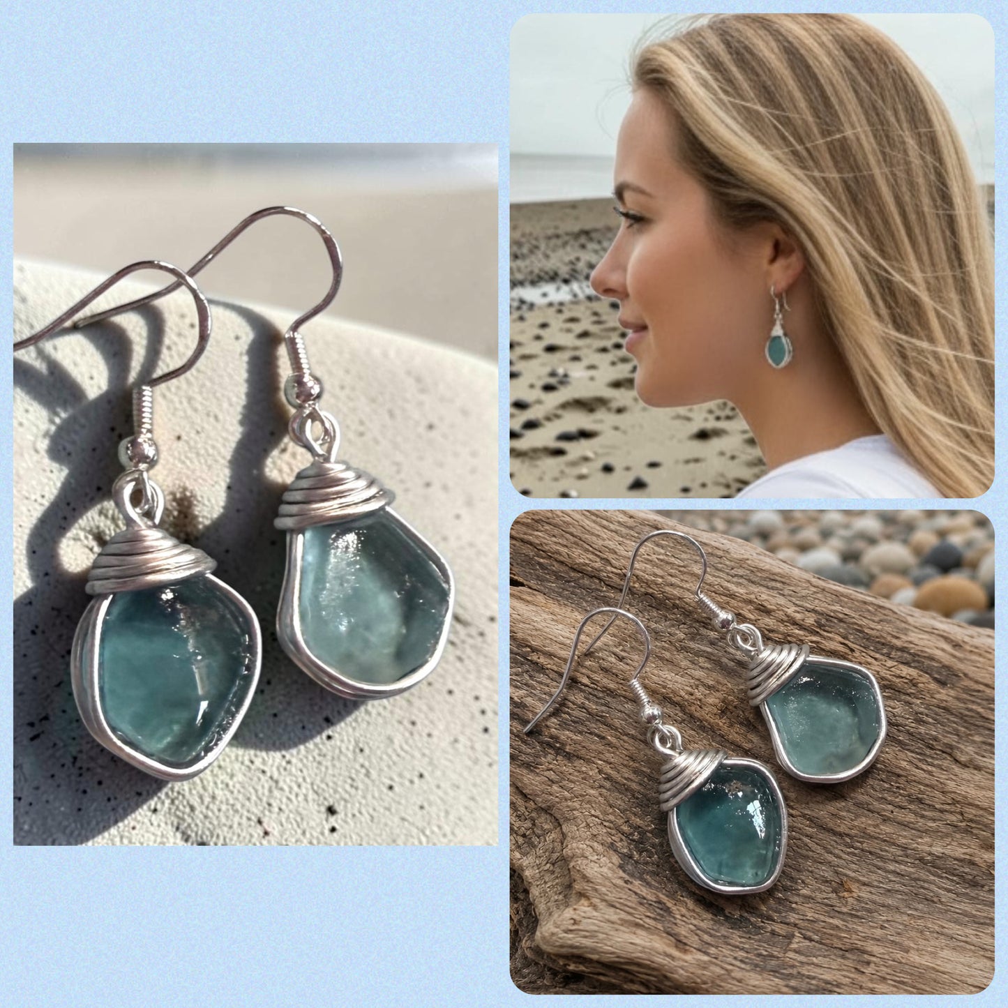 Blue Seaham Sea Glass Earrings