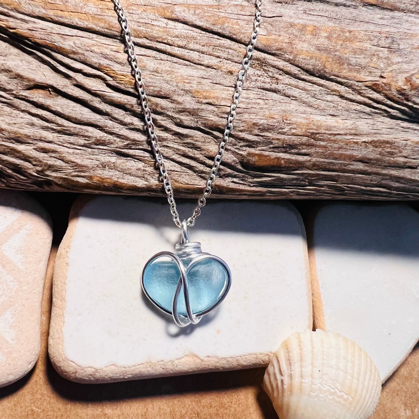 Bright Blue Heart Sea Glass Pendant