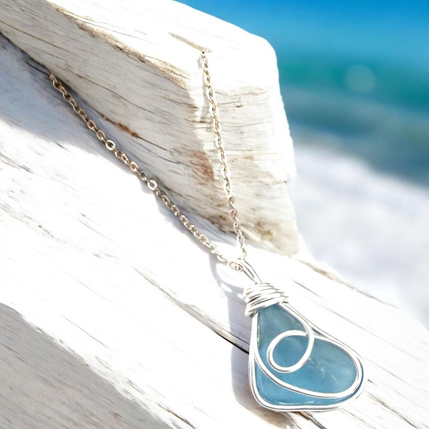 Mid Blue Seaham Sea Glass Pendant