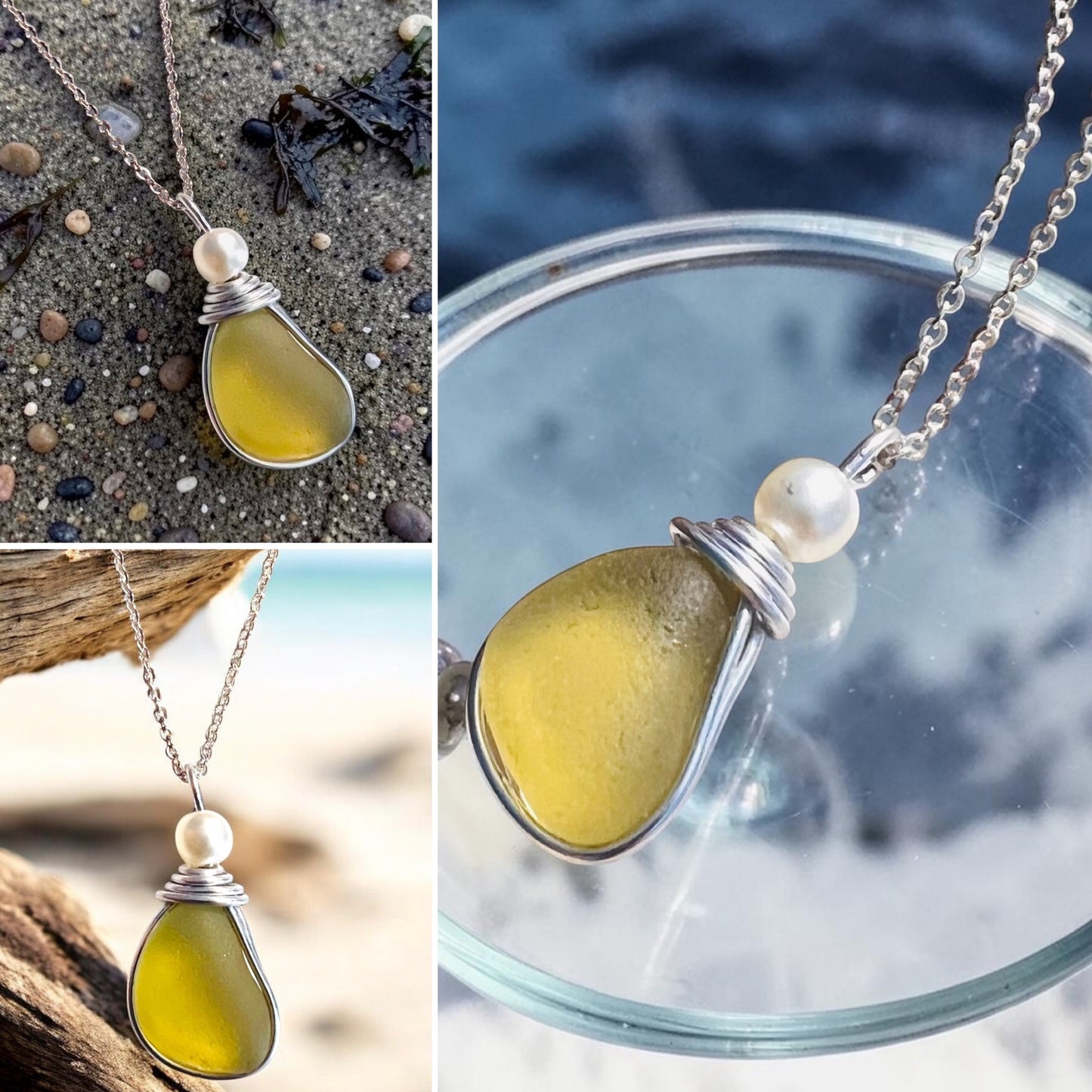 Rare Sunny Yellow Sea Glass Pendant