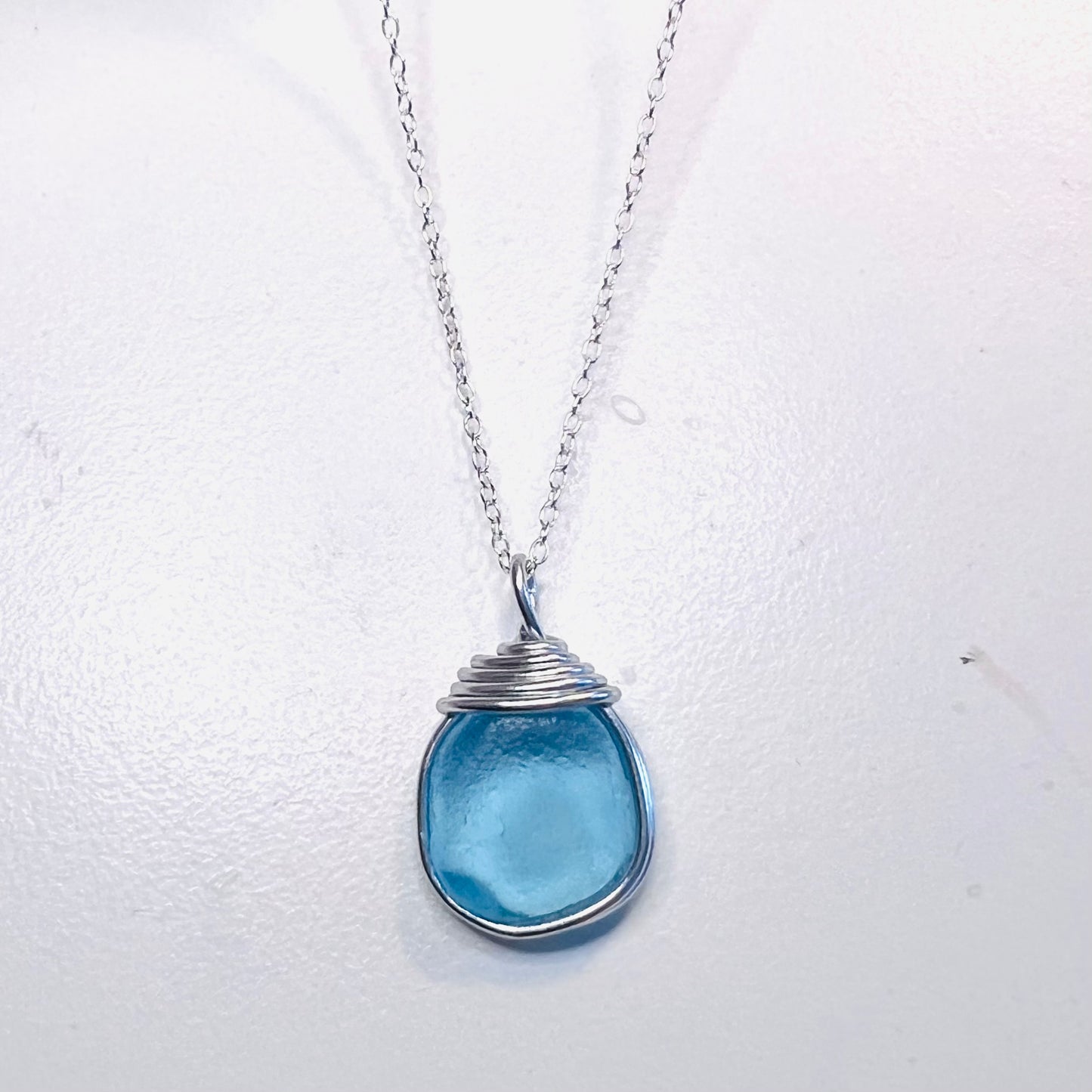 Bright Aqua Blue Seaham Sea Glass Pendant