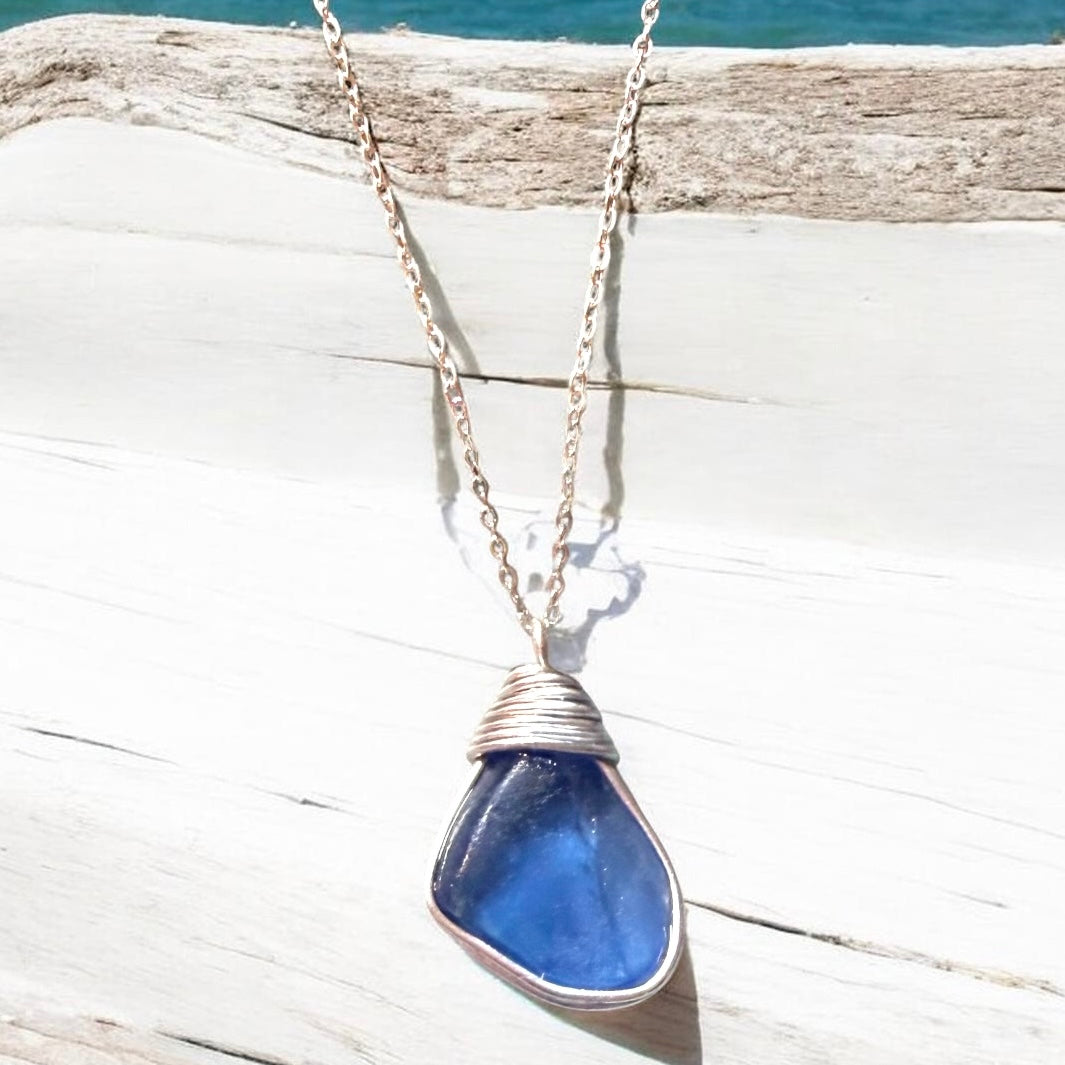Mid Blue Seaham Sea Glass Pendant