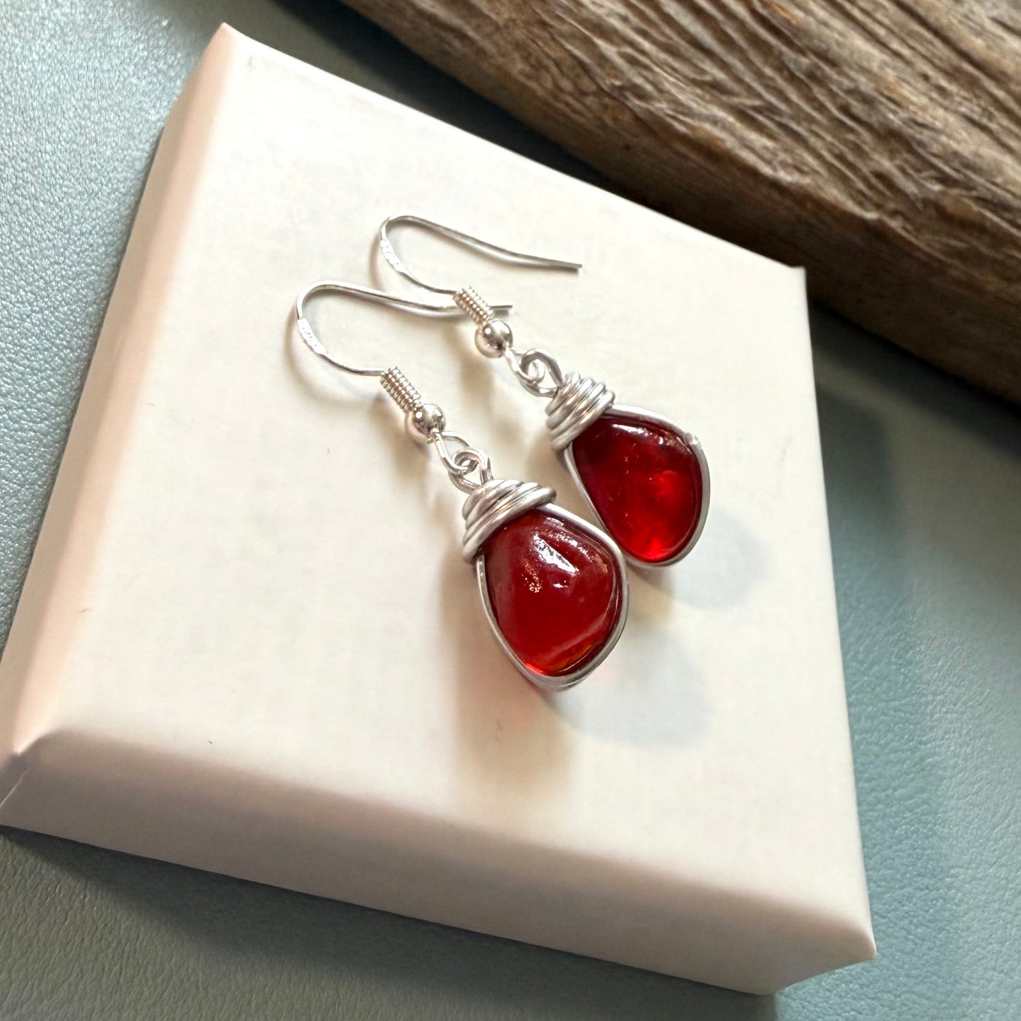 Rare Red Seaham Sea Glass Earrings