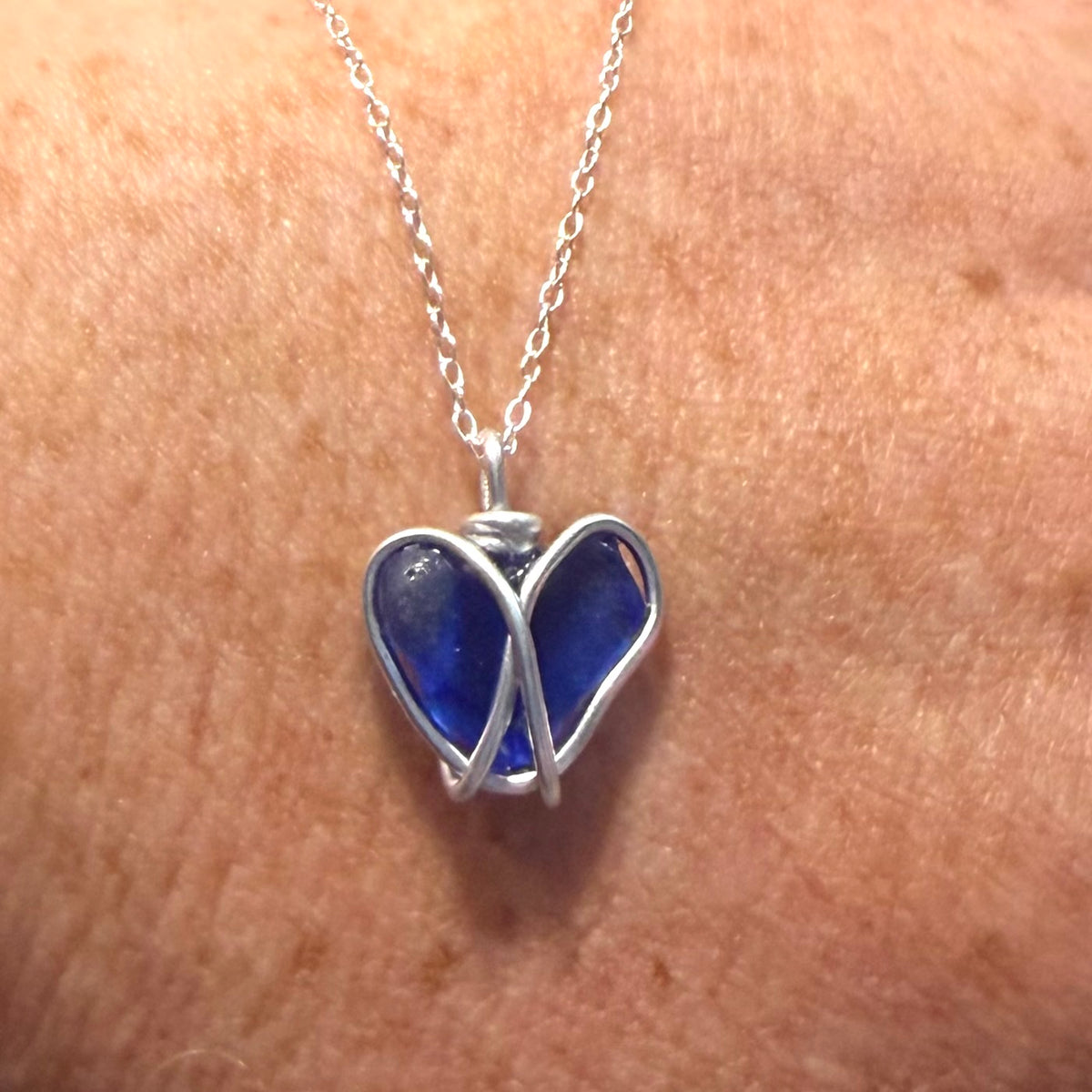Deep Blue Seaham Sea Glass Heart Pendant