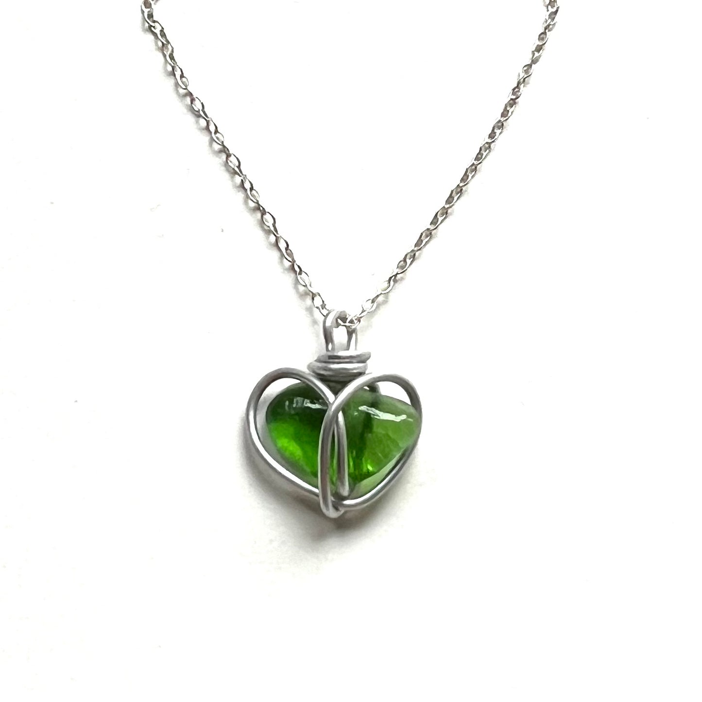 Bright Green Seaham Sea Glass Heart Pendant