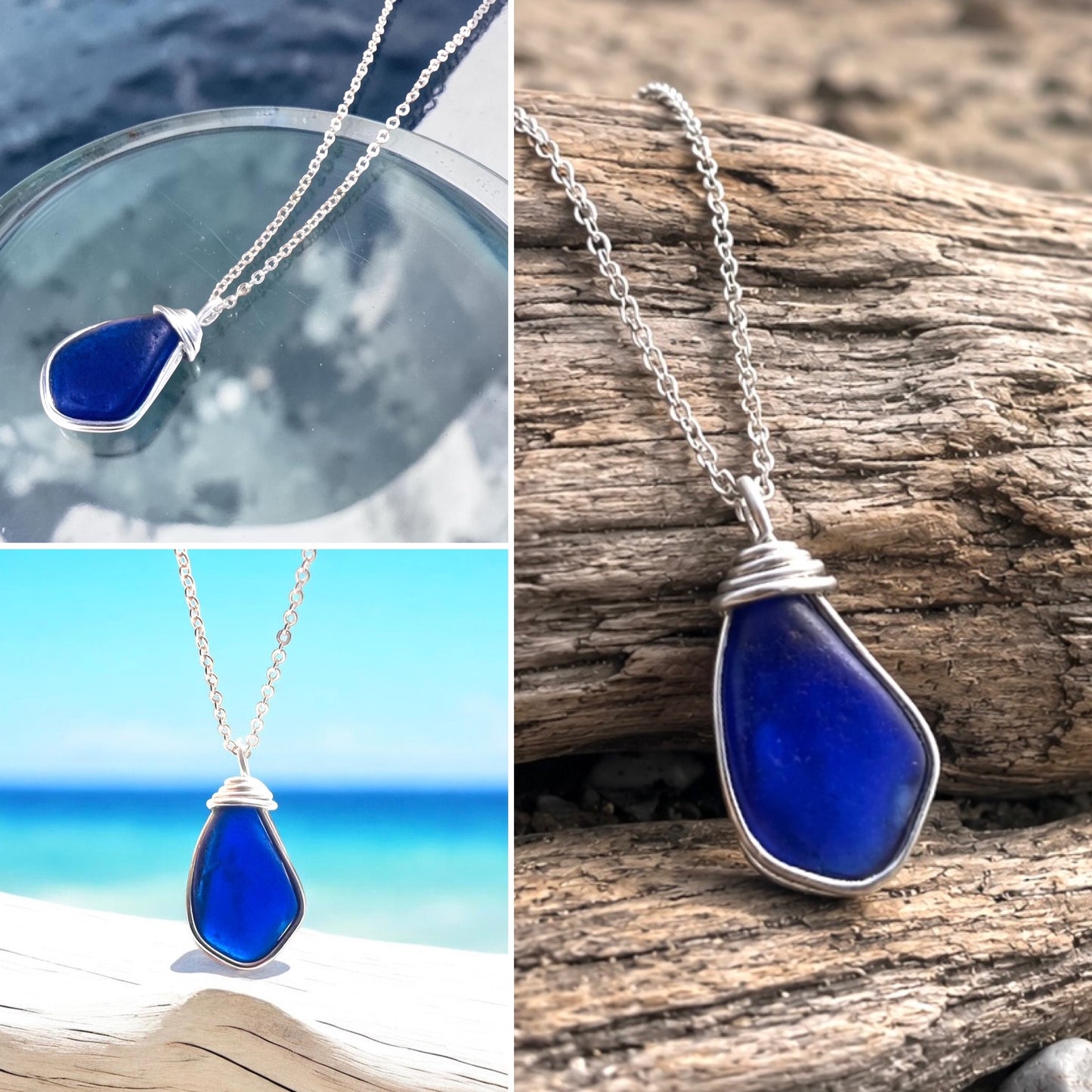 Deep Blue Seaham Sea Glass Pendant