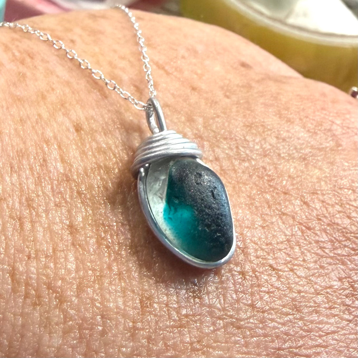 Turquoise Seaham Sea Glass Multi Pendant