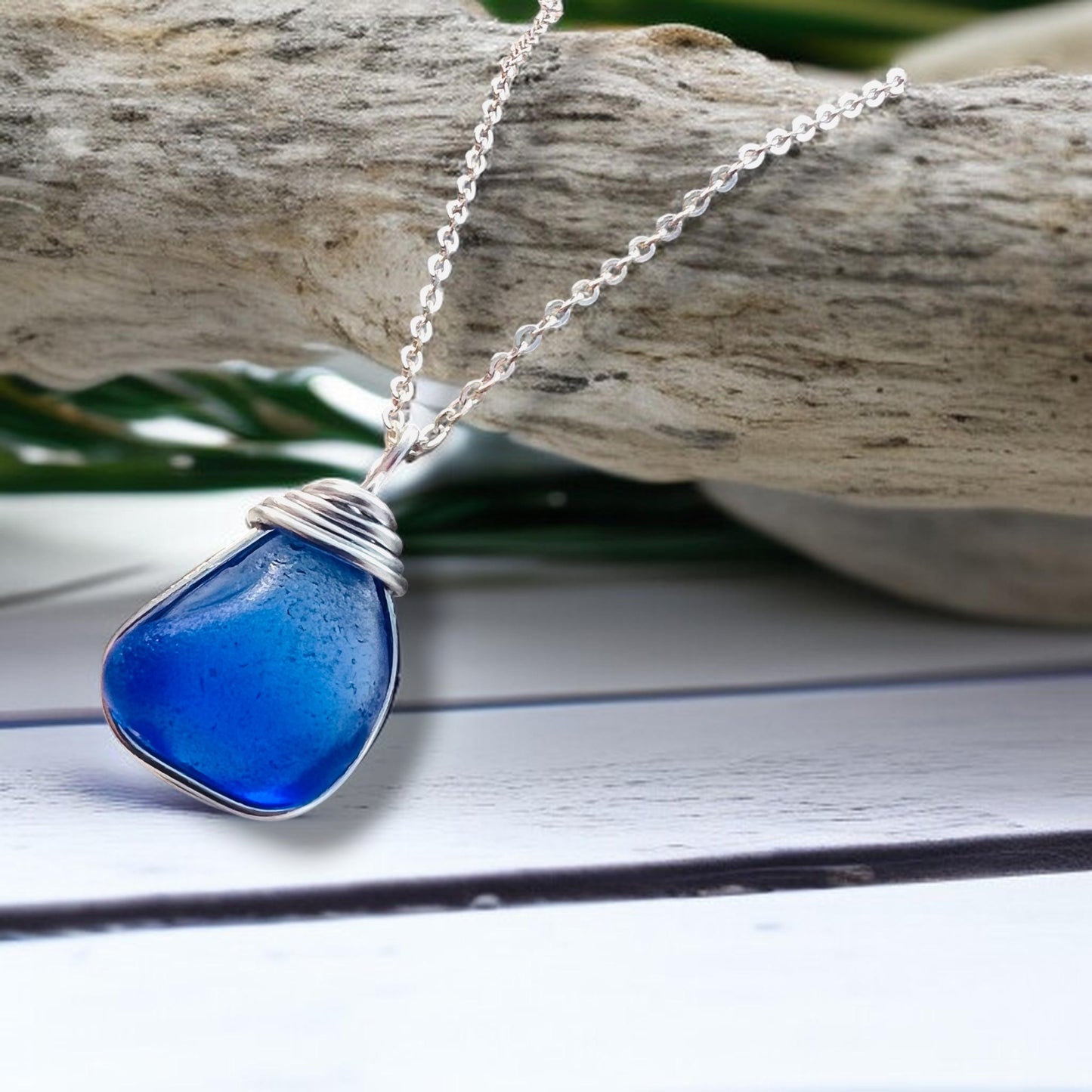 Deep Blue Seaham Sea Glass Pendant