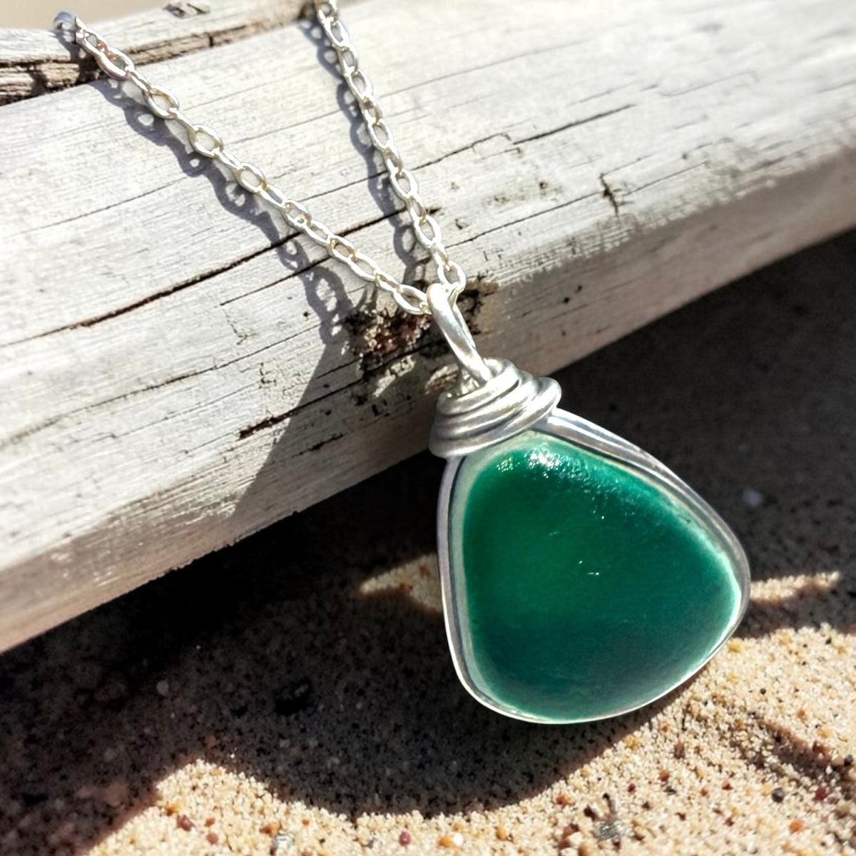 Large Turquoise Green Seaham Sea Glass Multi Pendant