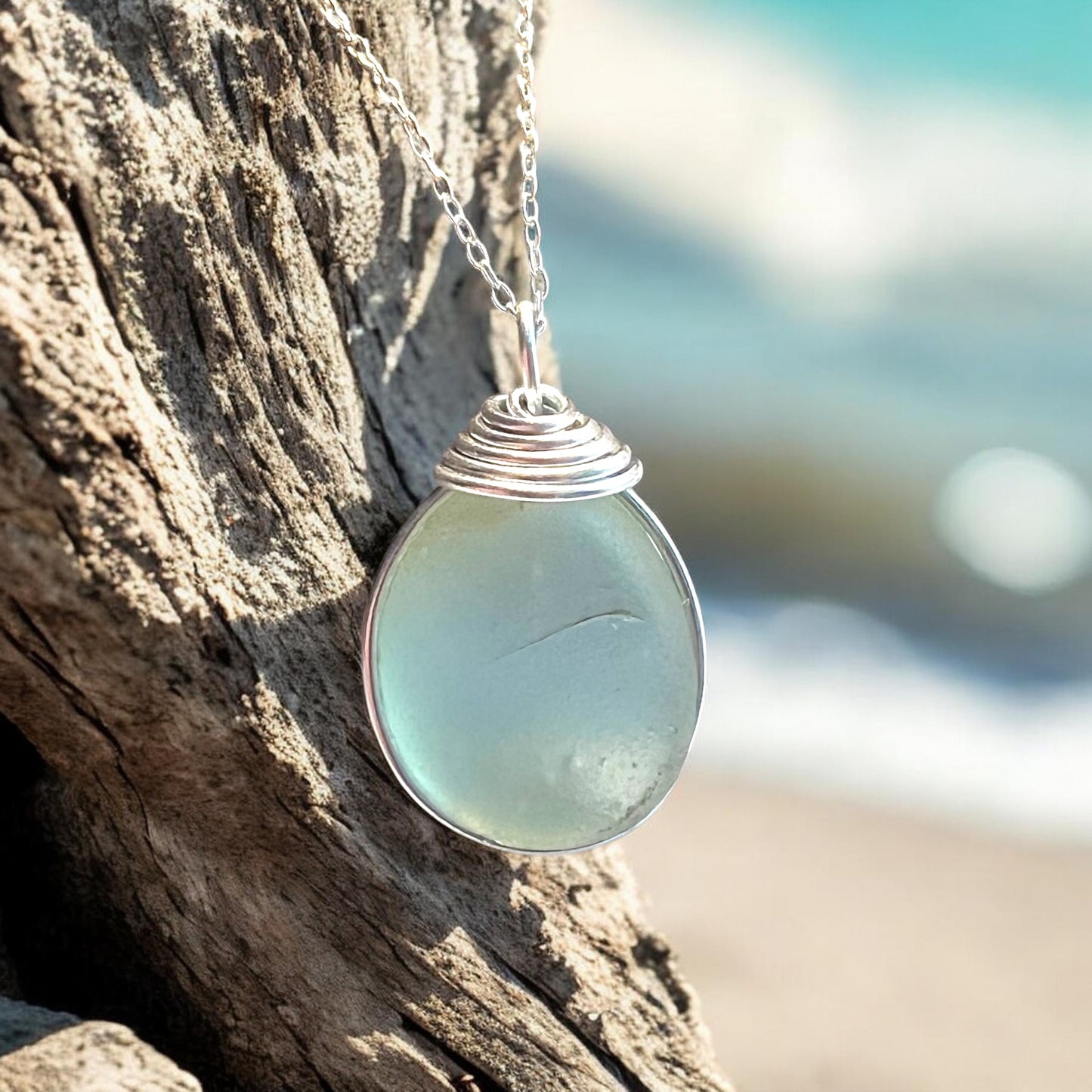 Pale Green Seaham Sea Glass Pendant