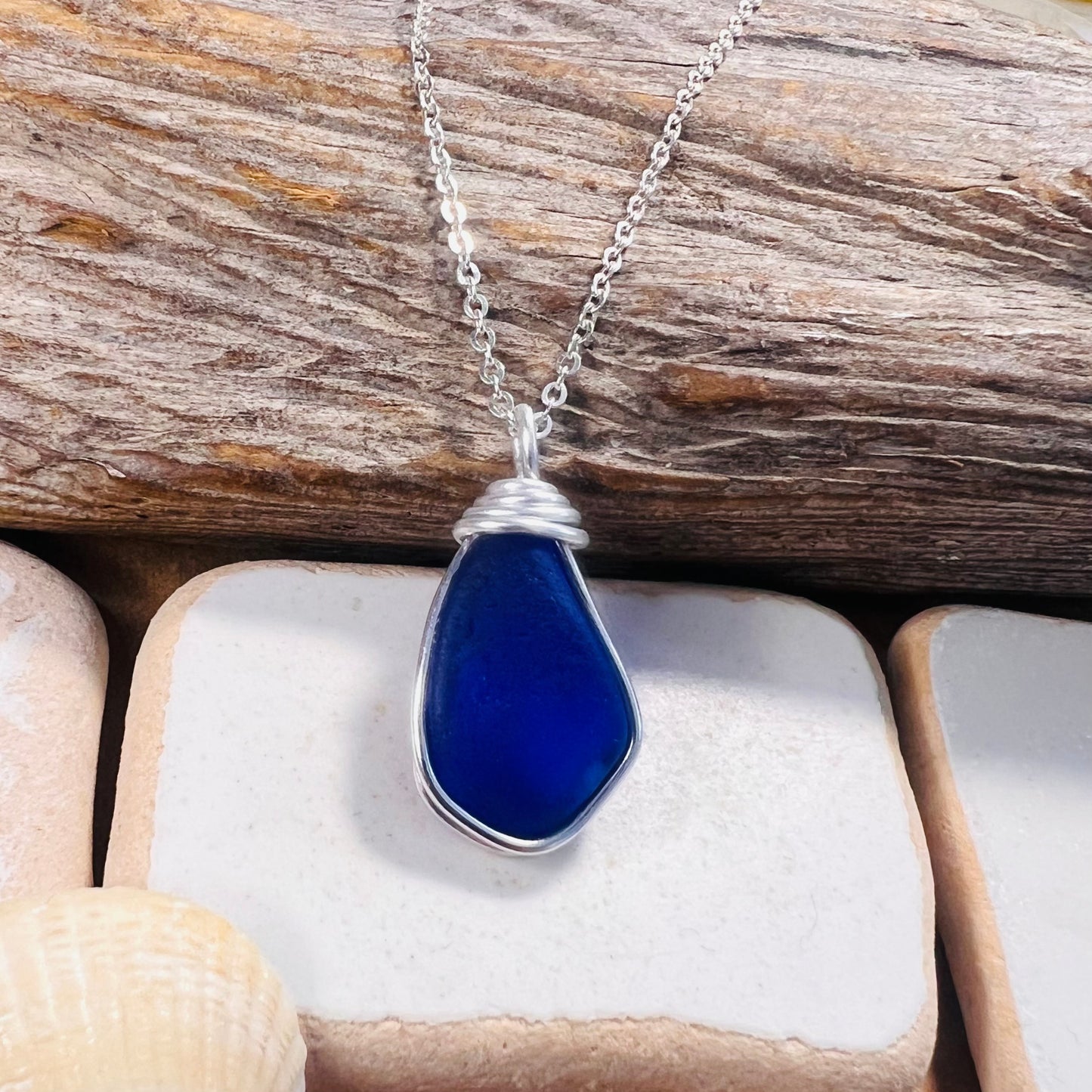 Deep Blue Seaham Sea Glass Pendant