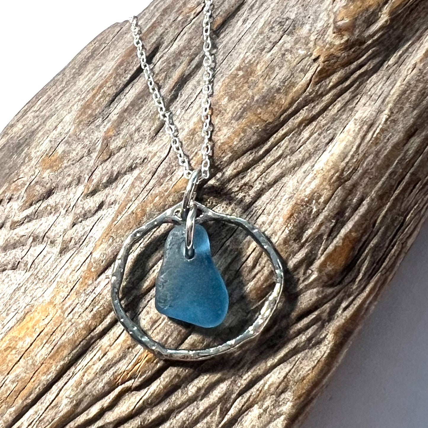 Seaham Sea Glass Dusky Blue Shade Frame Pendant