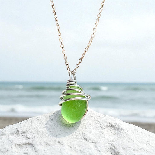 Very Rare Neon Green Seaham Sea Glass Pendant
