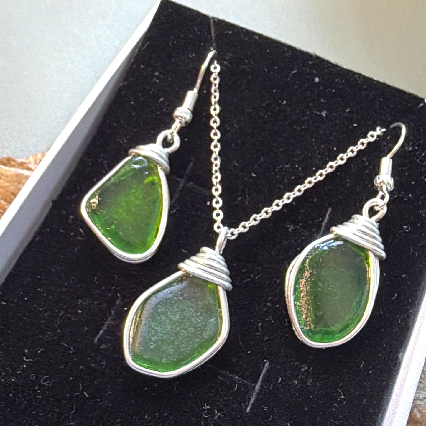 Green Devon Sea Glass Jewellery Set