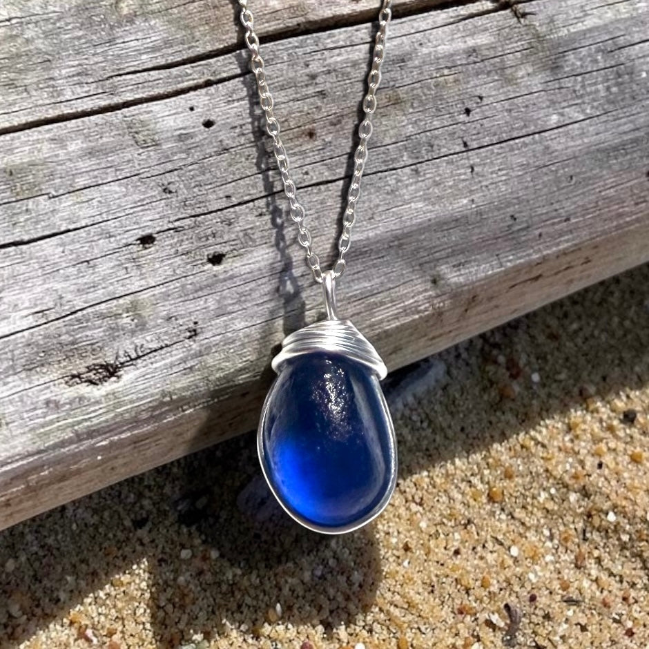 Deep Blue Seaham Sea Glass Pendant