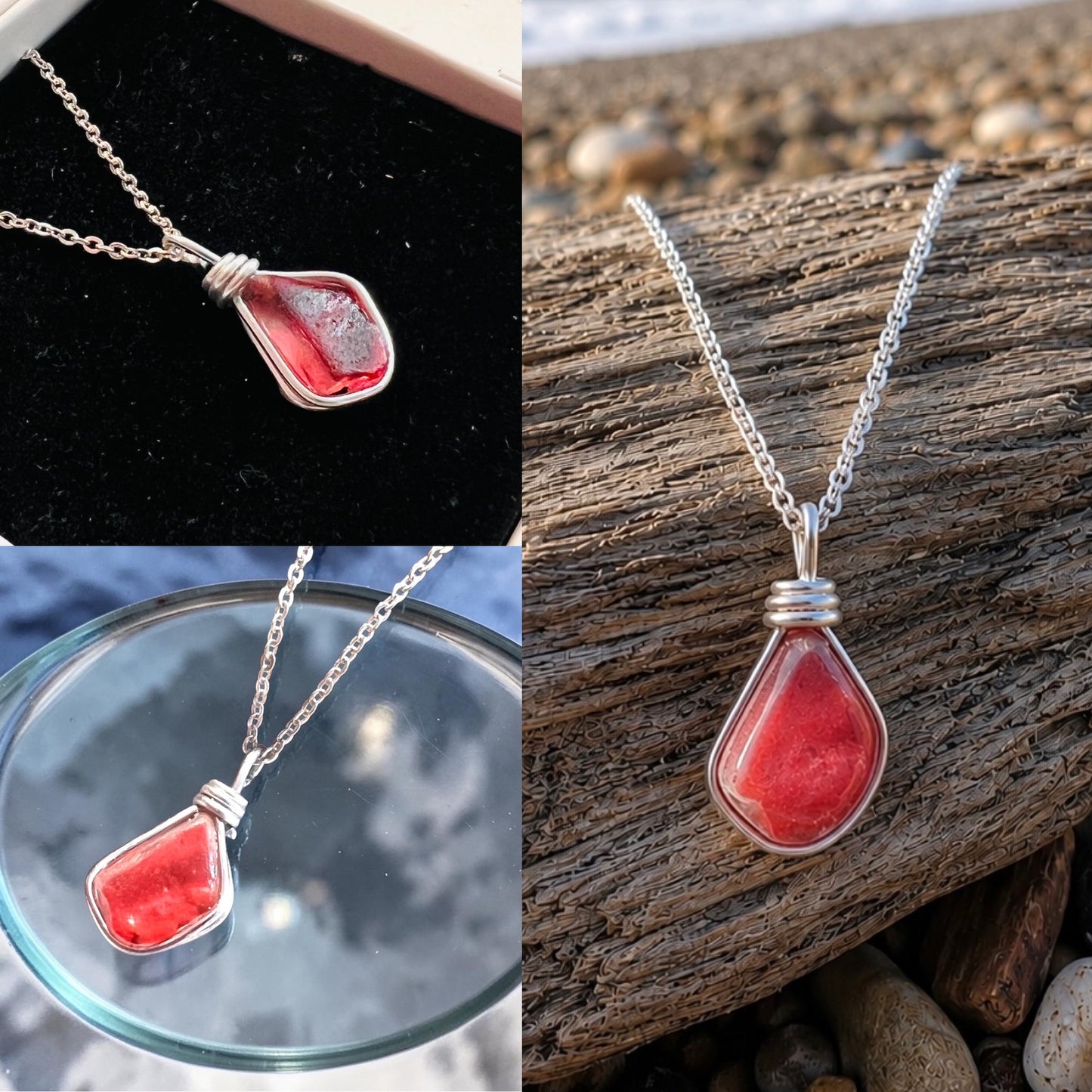 Coral Pink Seaham Sea Glass Multi Pendant