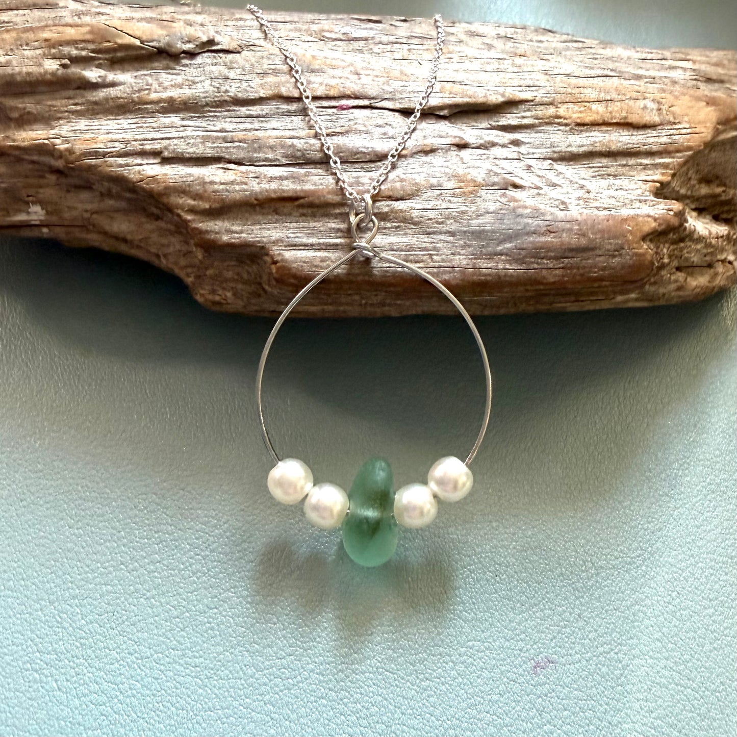 Large Aqua Seaham Sea Glass Frame Pendant