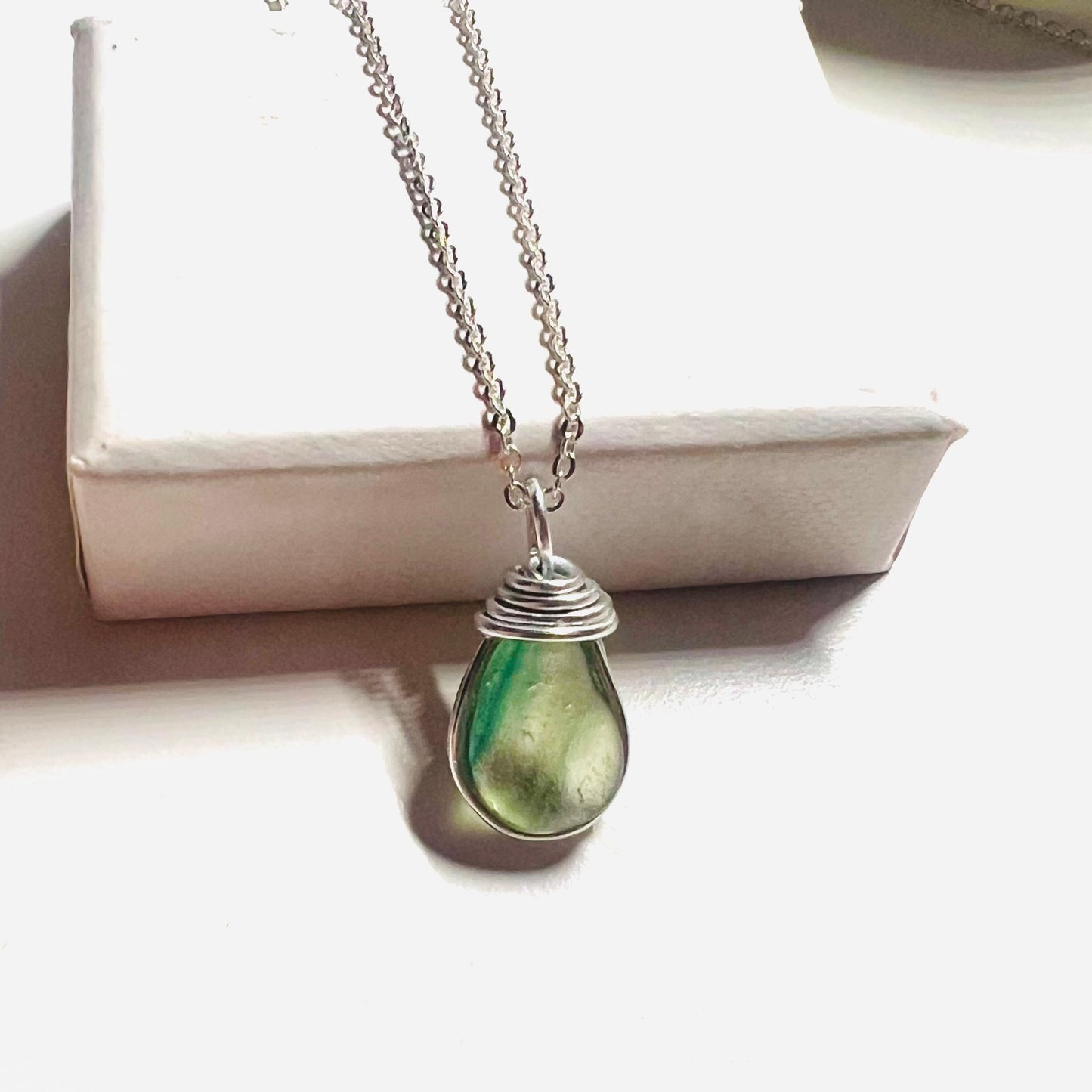 Mixed Green Seaham Sea Glass Multi Pendant