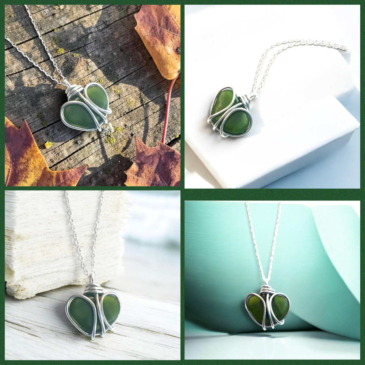 Green Sea Glass Heart Pendant