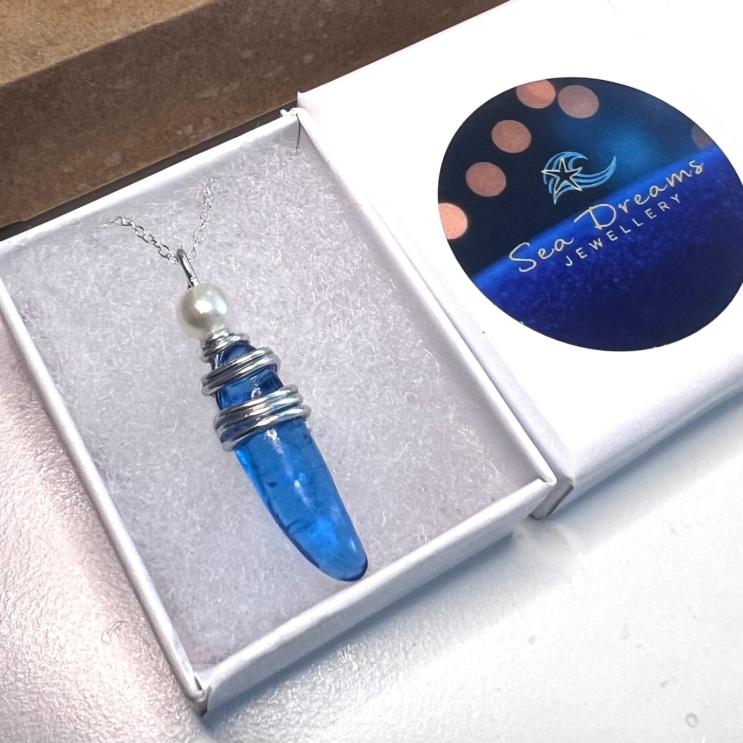 Mid Blue Seaham Sea Glass Pendant