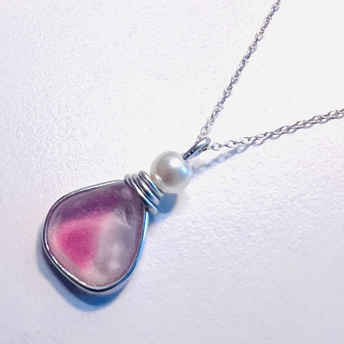Pink & White Seaham Sea Glass Multi Pendant