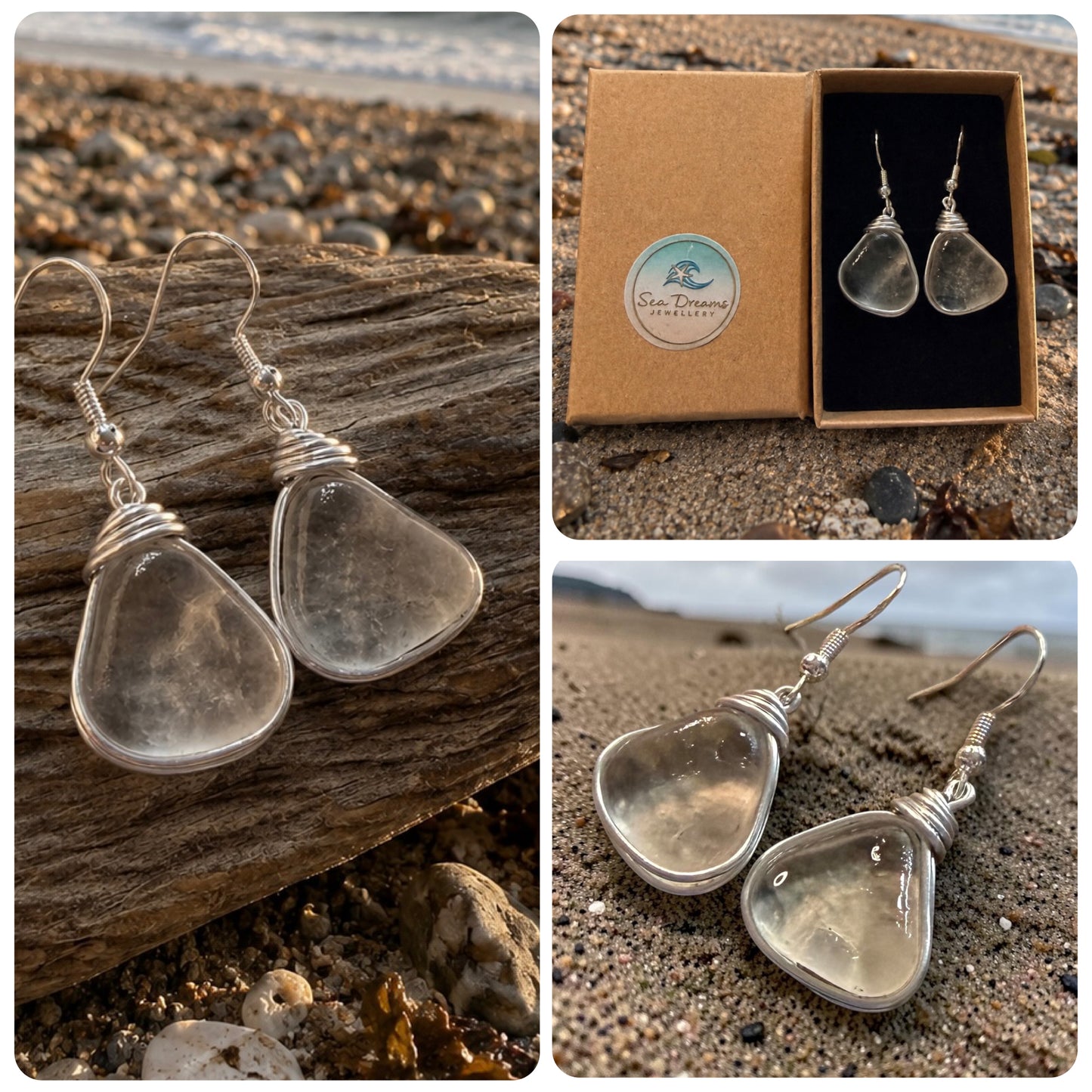 Large White Seaham Sea Glass Earrings