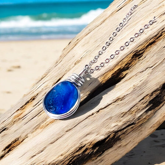 Mid Blue Seaham Sea Glass Pendant