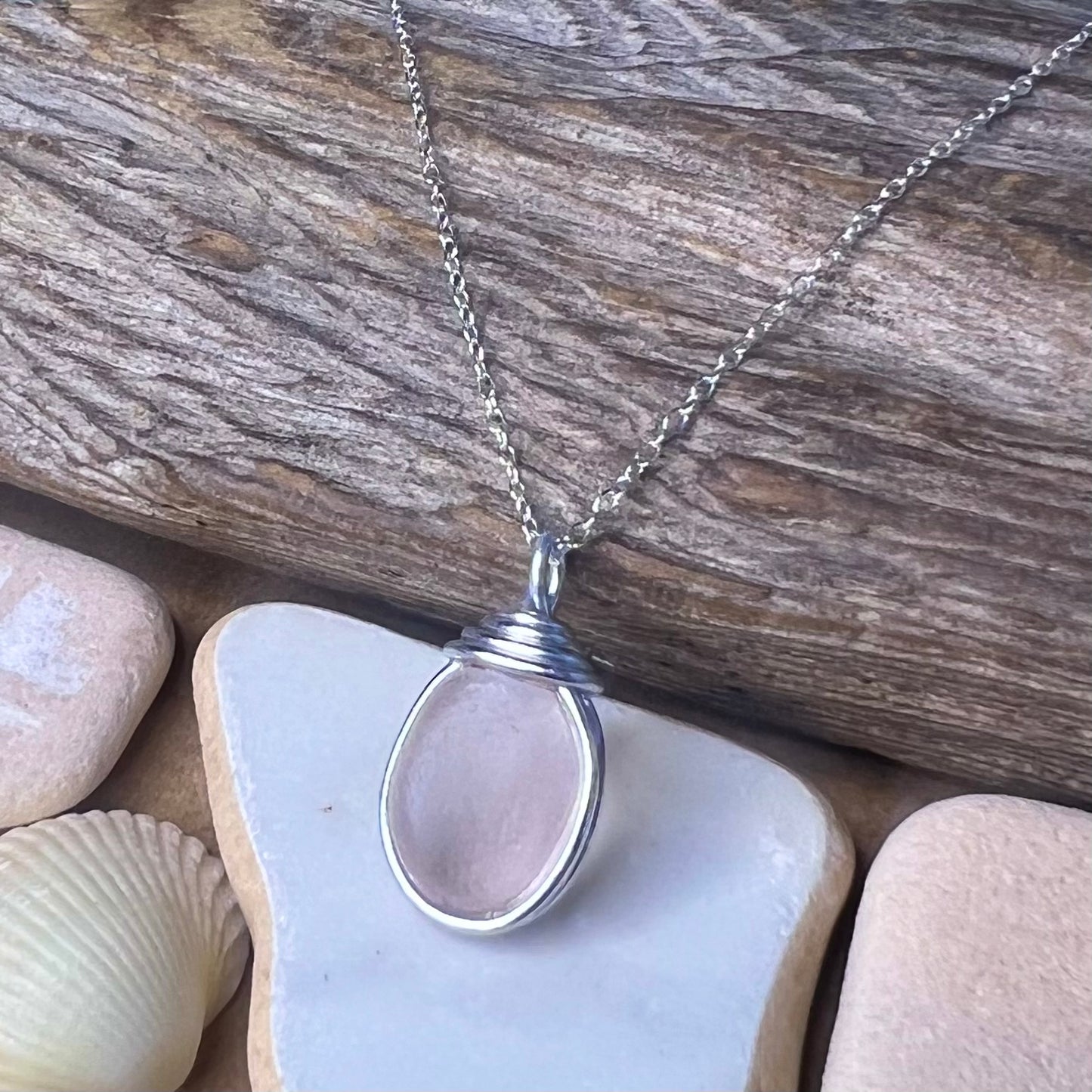 Rare Pale Pink Shade Sea Glass Pendant