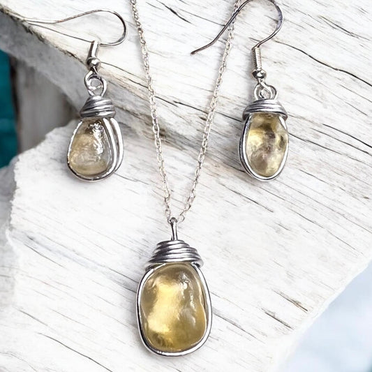 Pale Yellow Seaham Sea Glass Jewellery Set