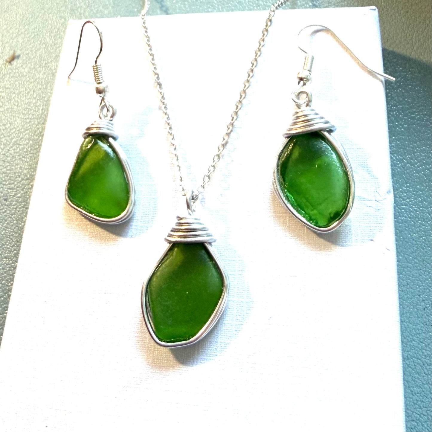 Green Devon Sea Glass Jewellery Set
