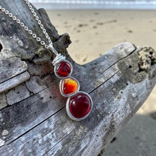 Rare Deep Red, Yellow and Orange Seaham Sea Glass Pendant